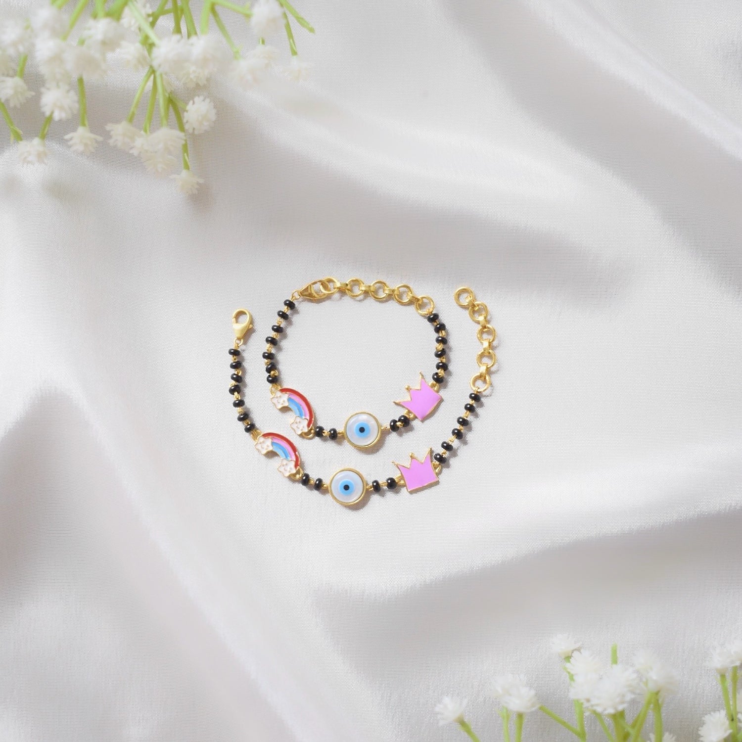 DreamShield Nazariya – Silver Cloud, Crown & Evil Eye with Black Beads