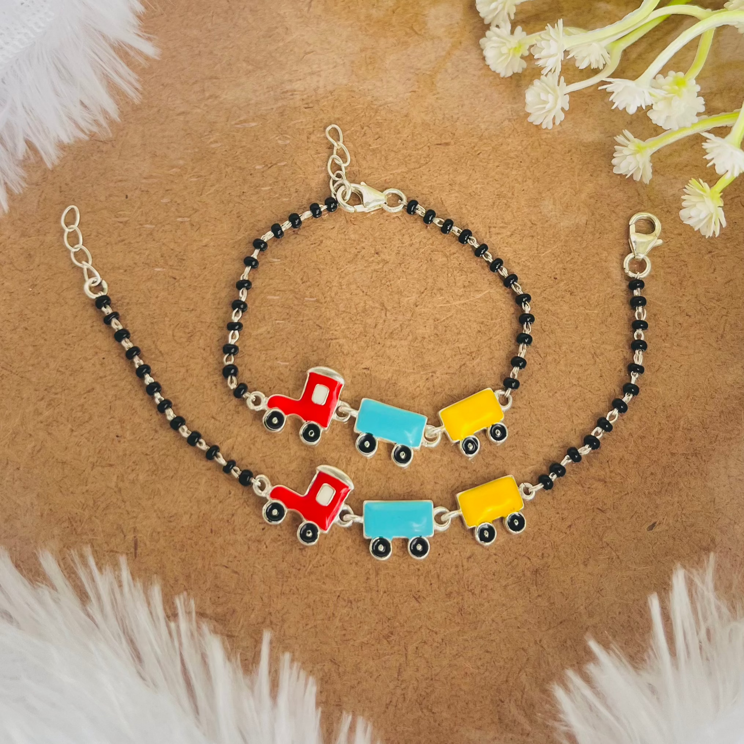 Toy Train Black Bead Nazariya – 925 Silver with Black Beads