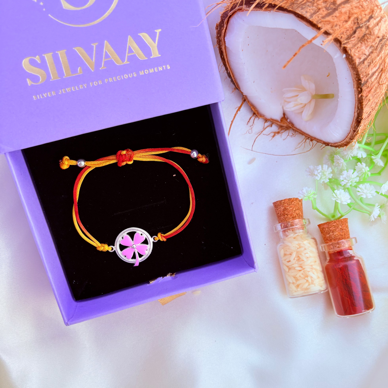 BlossomBond Rakhi – Designer Floral Thread Rakhi
