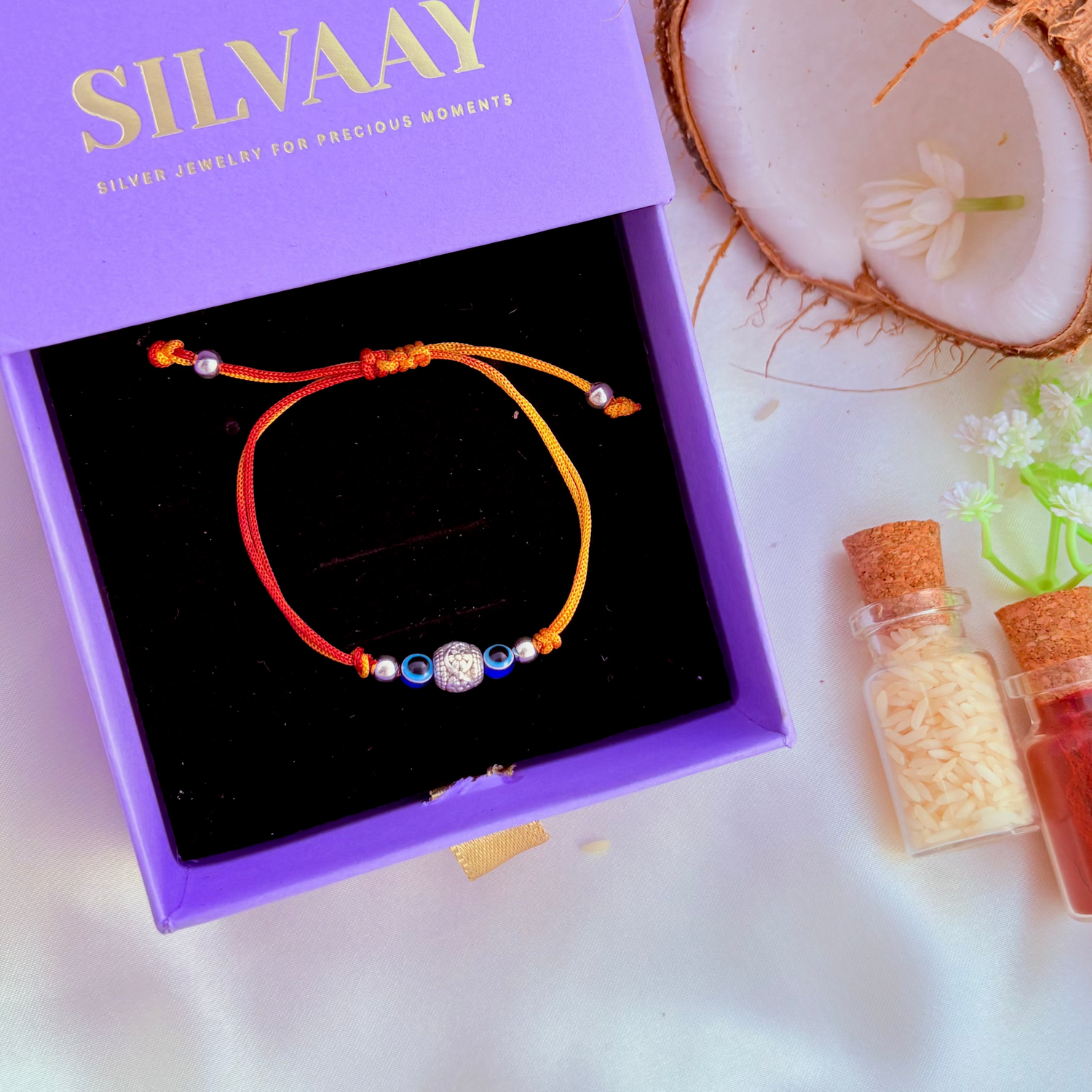 NazarRaksha Rakhi – Evil Eye Thread Rakhi with 925 Silver Charm