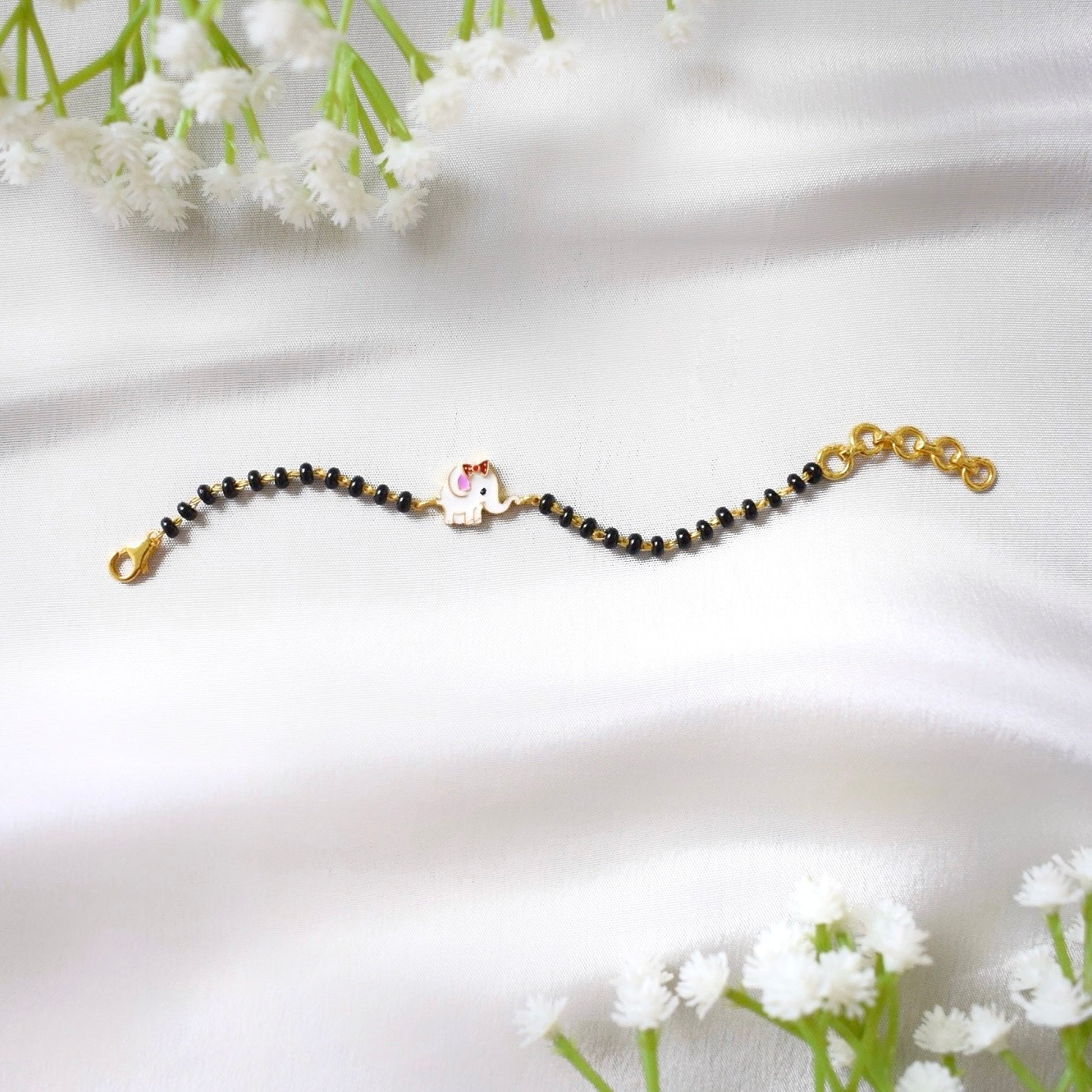 LuckyTusks Nazariya – Silver Elephant with Black Beads