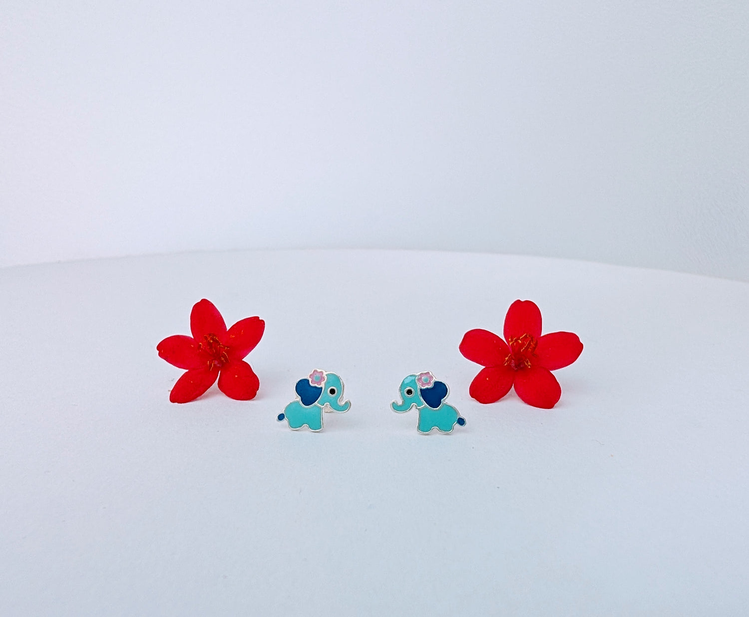 Blue Elephant Silver Earring