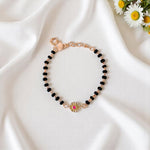 Dainty Floral Nazariya – Black Beads & Pure Silver