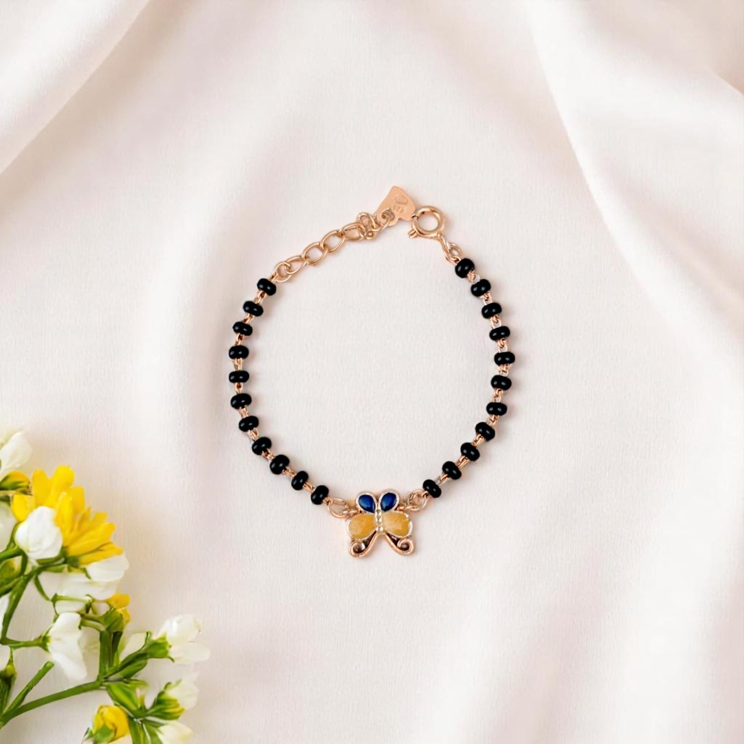 Butterfly Bliss Nazariya – Pure 925 Silver & Black Beads