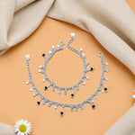 TaraTwinkle Silver Anklet – Hanging Stars & Black Beads for Kids