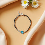 Bloomie Silver Anklet Set – Floral Nazariya with Black Beads for Toddlers