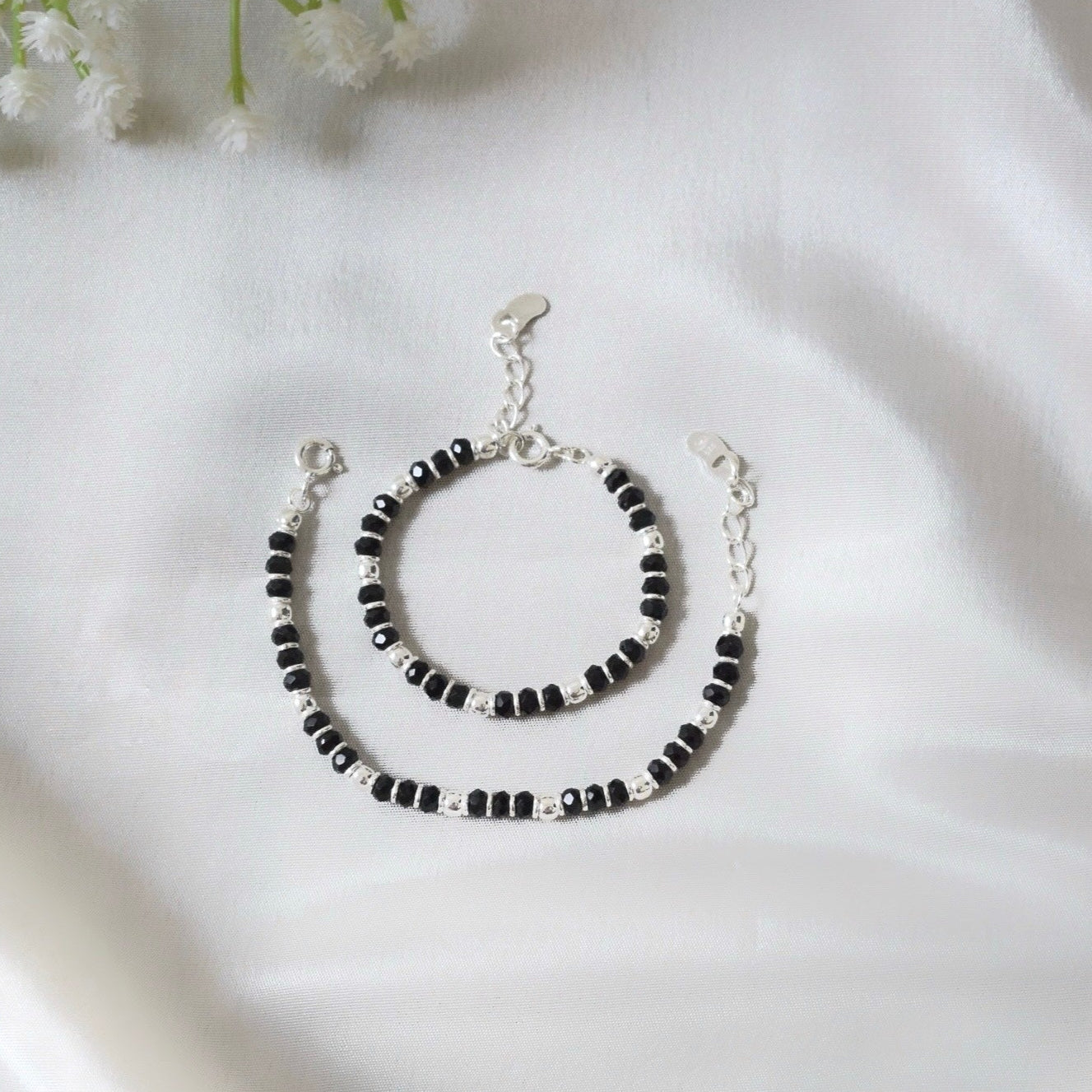 SilverBead Nazariya – 925 Silver Balls & Black Beads Protection Band