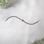 Bloomie Silver Anklet Set – Floral Nazariya with Black Beads for Toddlers