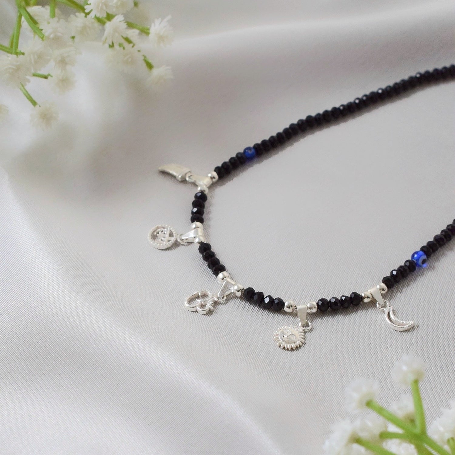 SacredGuard Chain – Silver Chand Suraj Om & Sword Protection Nazariya