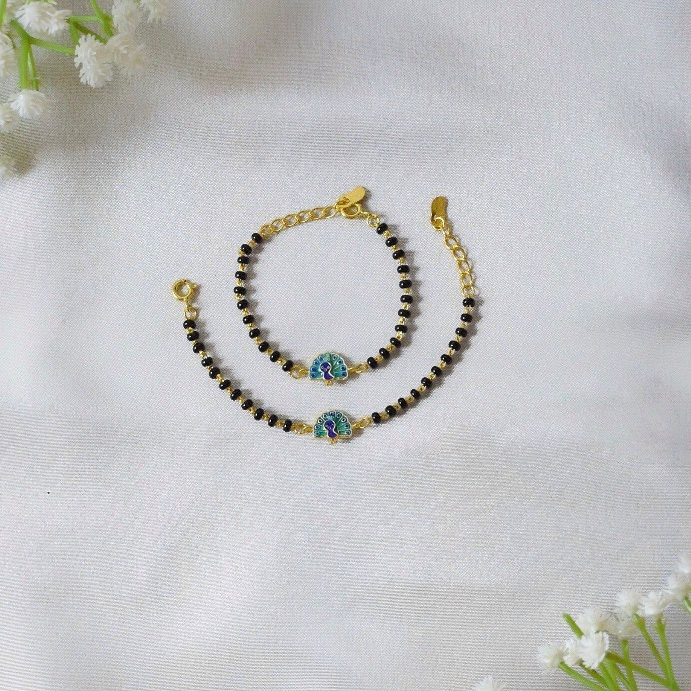 Dancing Peacock Charm Nazariya – Pure 925 Silver Bracelet for Kids