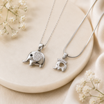 BondedTusks Duo – 925 Silver Elephant Chain Pendant Set for Mother & Child