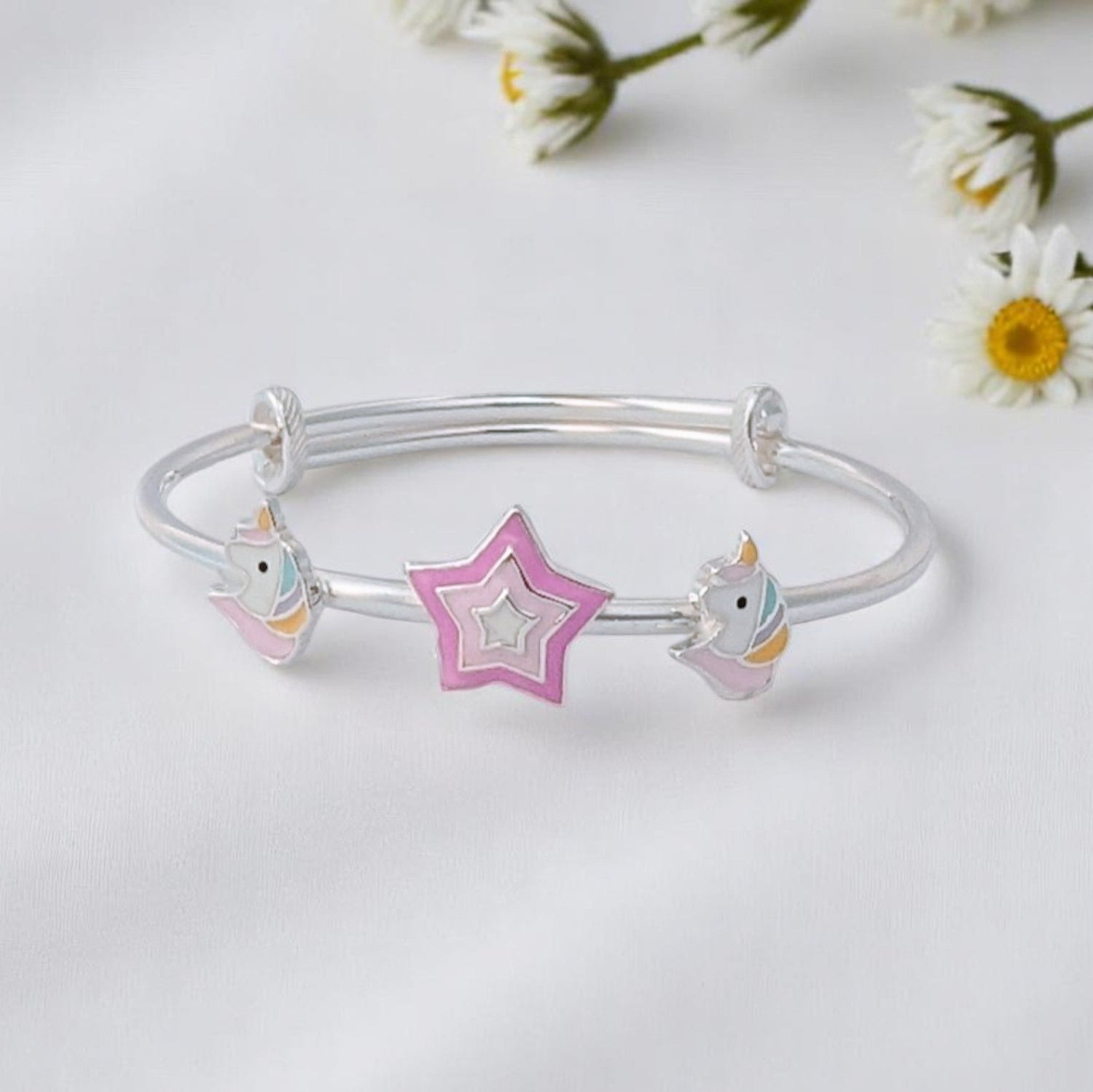 Magical Unicorn Charm Bangles – Pure Silver (Set of 2)