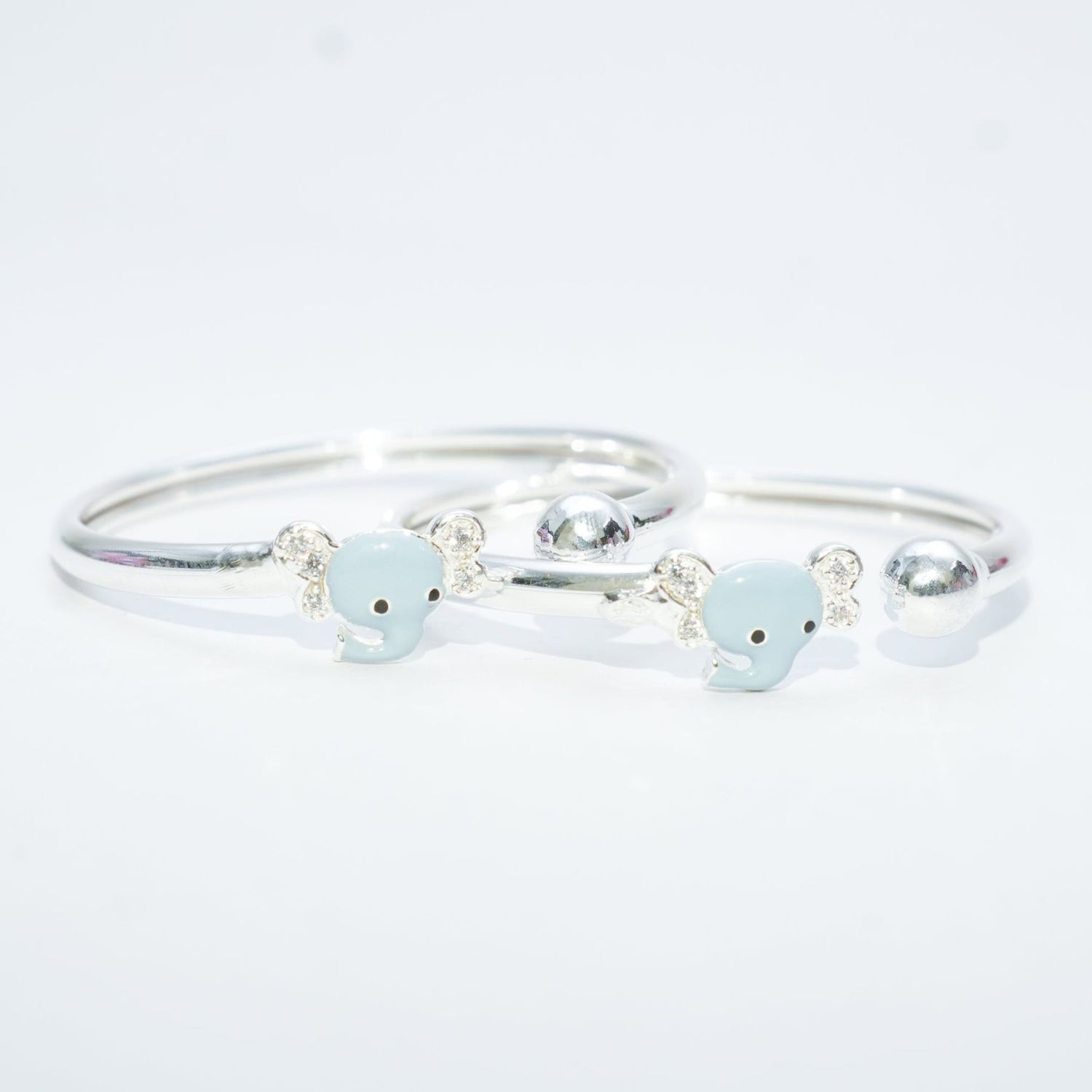 Dumbo Elephant Charm Bangles – Pure 925 Silver with Shining Stones (Set of 2)