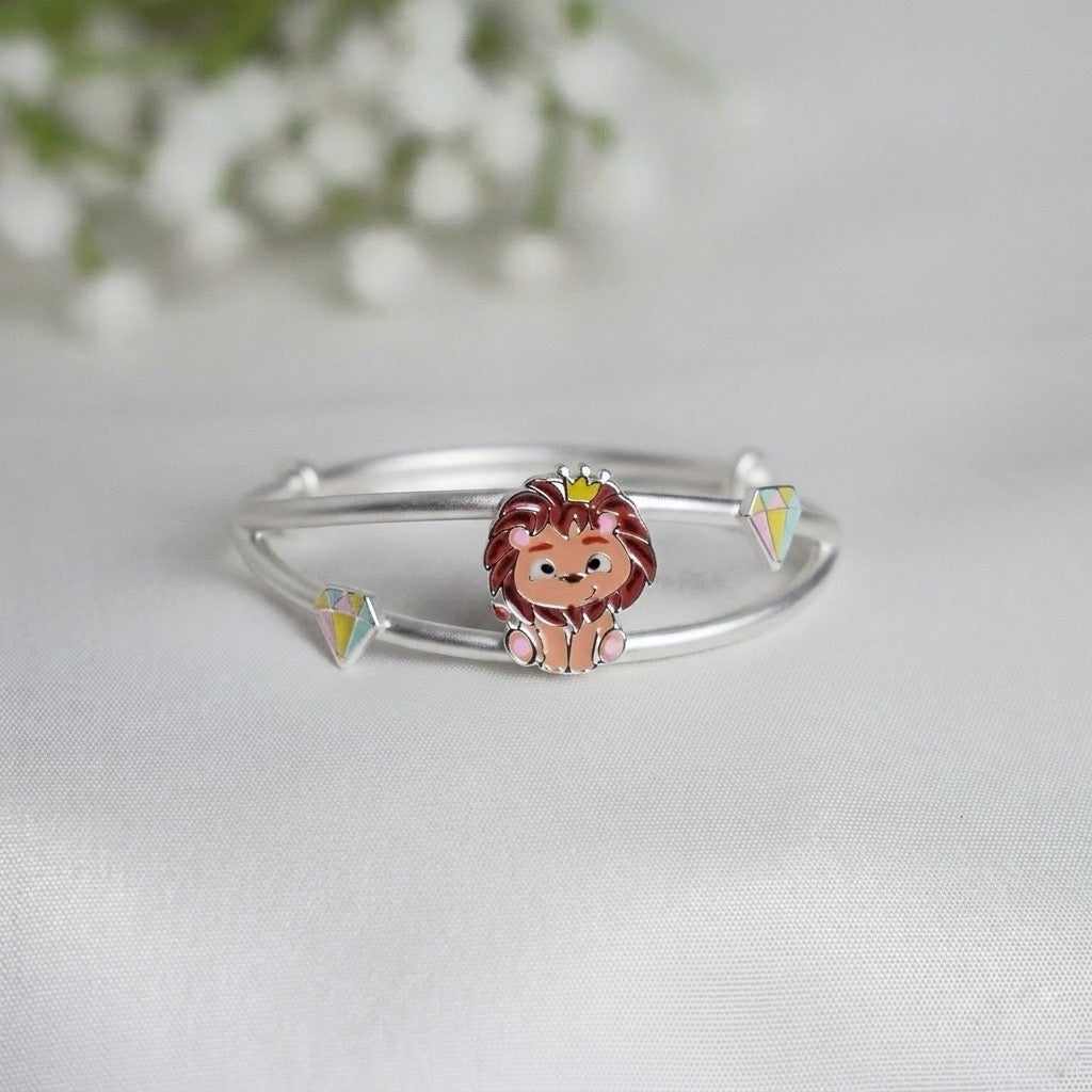 Little King Lion Bangles – 925 Silver with Hanging Charms