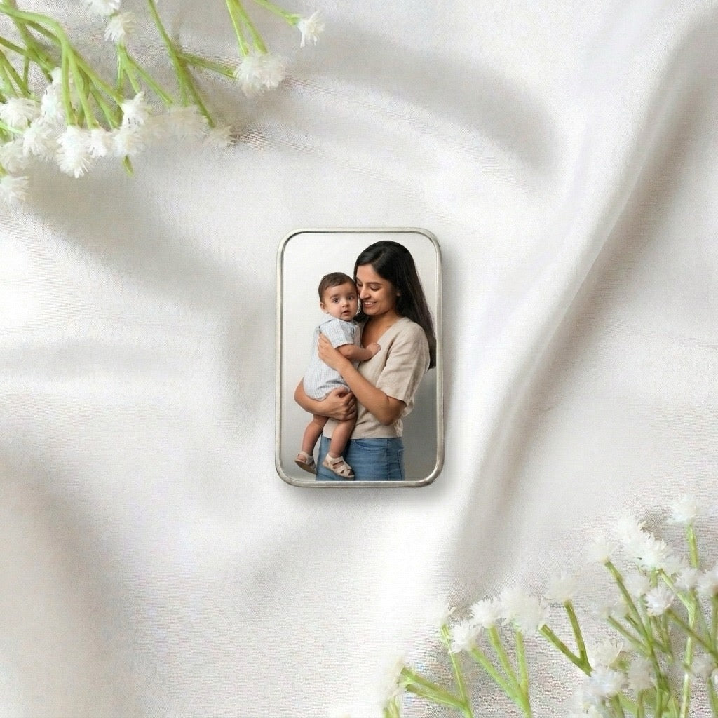 GoldenFrame Coin – Personalized Rectangle Photo Silver Coin