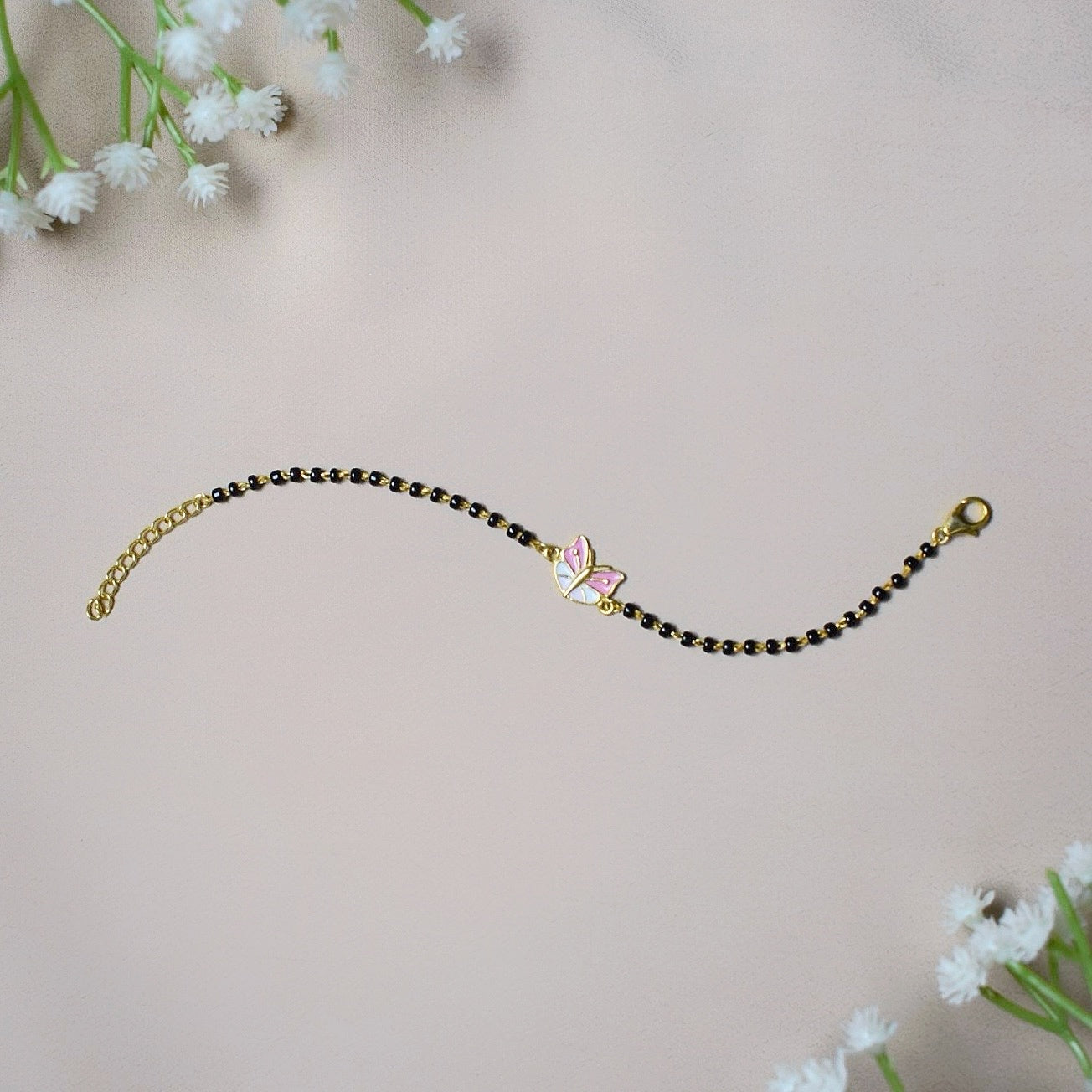 PrismWings Nazariya – 925 Silver Butterfly Charm with Black Beads