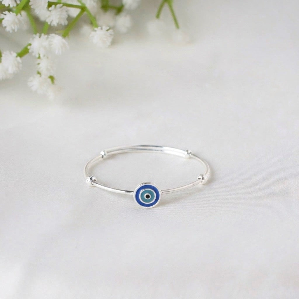 AuraGuard Bangle – 925 Silver Evil Eye Adjustable Kids Bangle