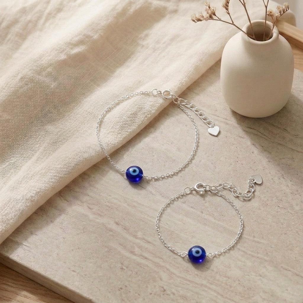 AuraGuard Duo Bracelet – 925 Silver Evil Eye Bracelet Set for Mother & Kid