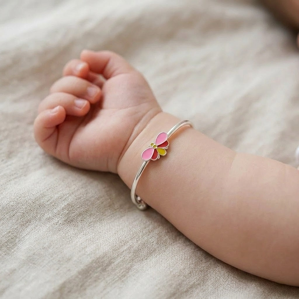 FlutterBloom Bangle – 925 Silver Butterfly Charm Kids Bangle