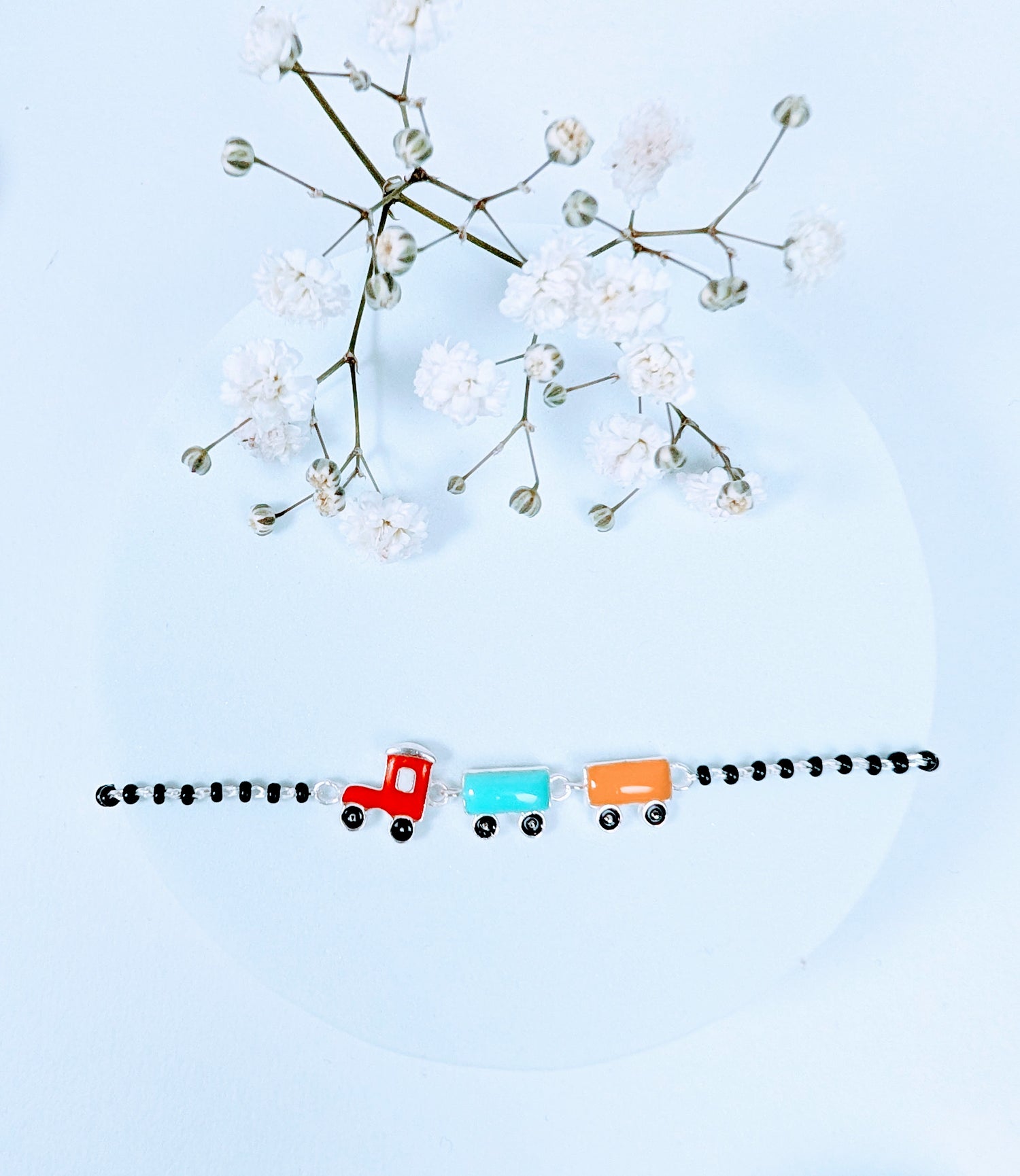 Toy Train Black Bead Nazariya – 925 Silver with Black Beads