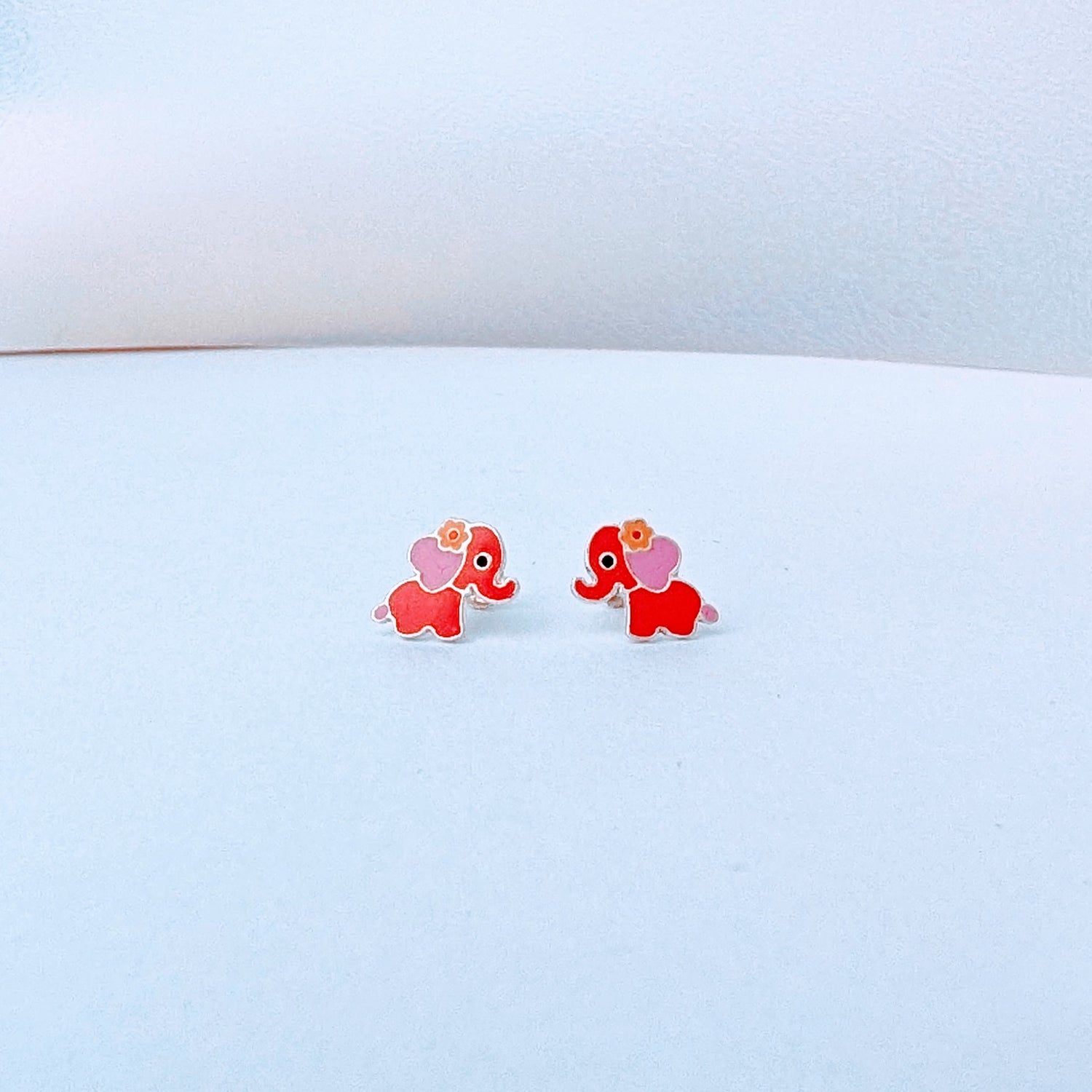 Red Elephant Silver Earrings for Kids