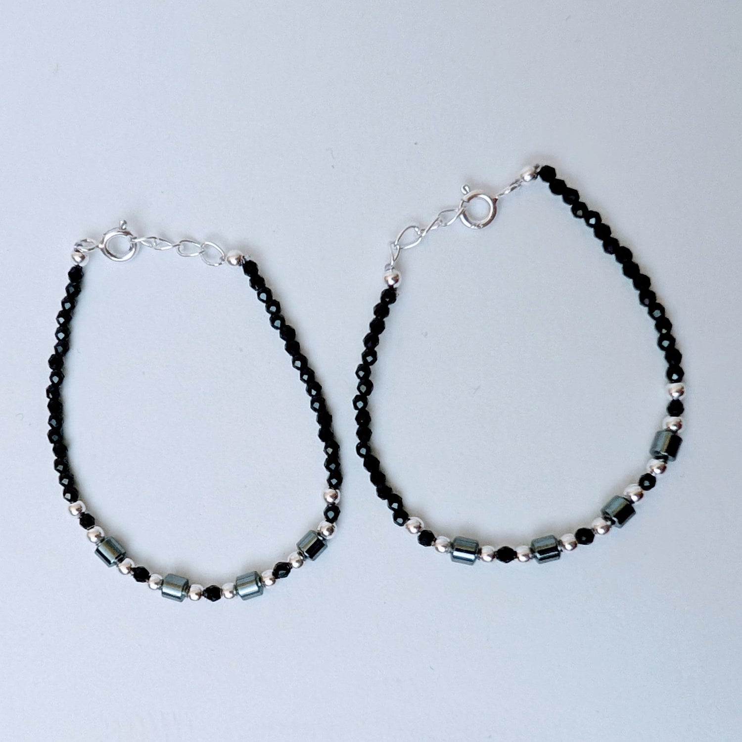 Set of 2 Silver Kids Adjustable thin beads Nazariya Bracelet