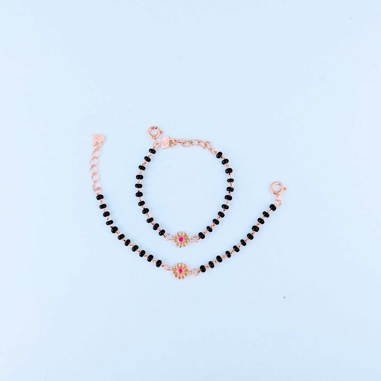 Dainty Floral Nazariya – Black Beads & Pure Silver