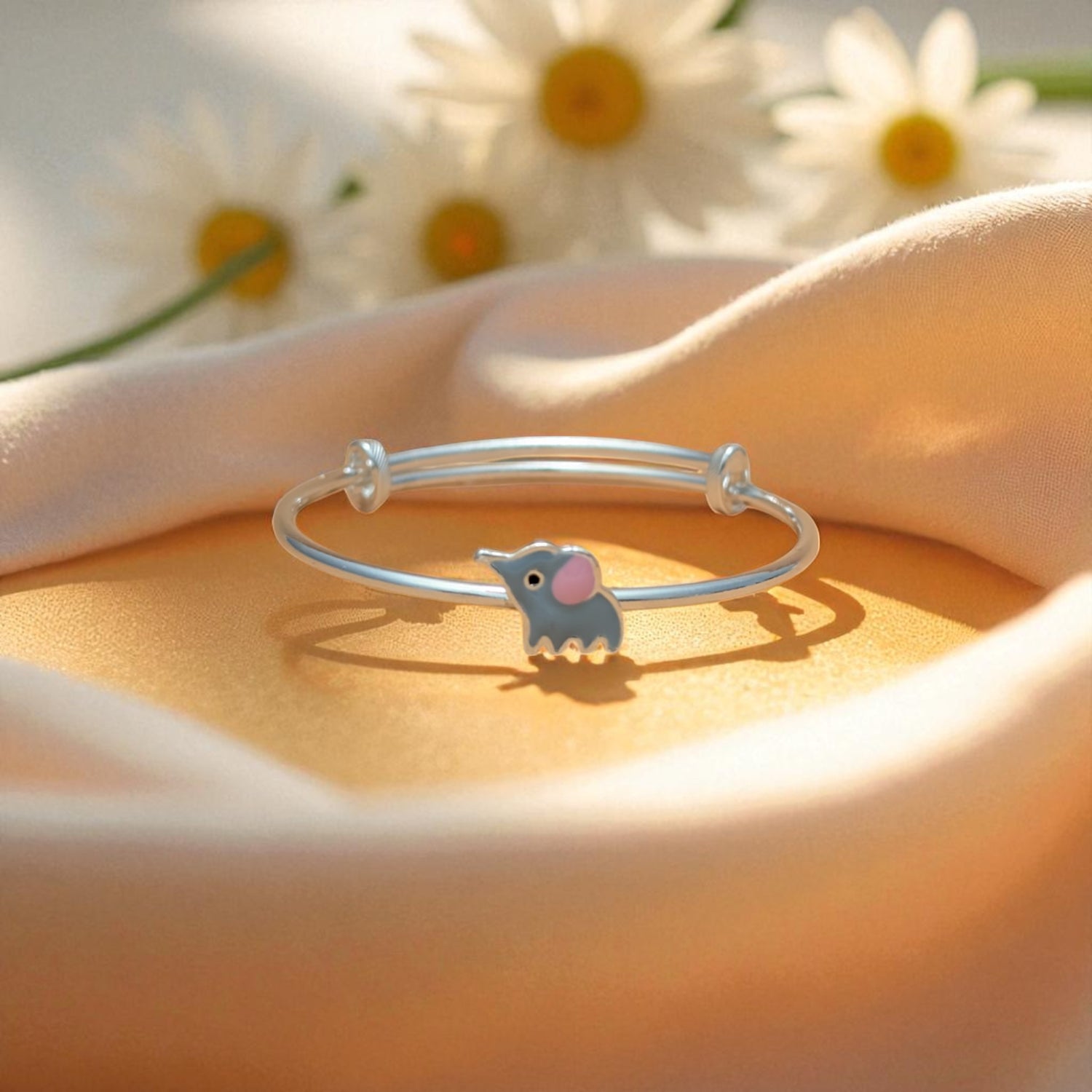 Dumbo Elephant Charm Bangles – Pure 925 Silver with Shining Stones (Set of 2)