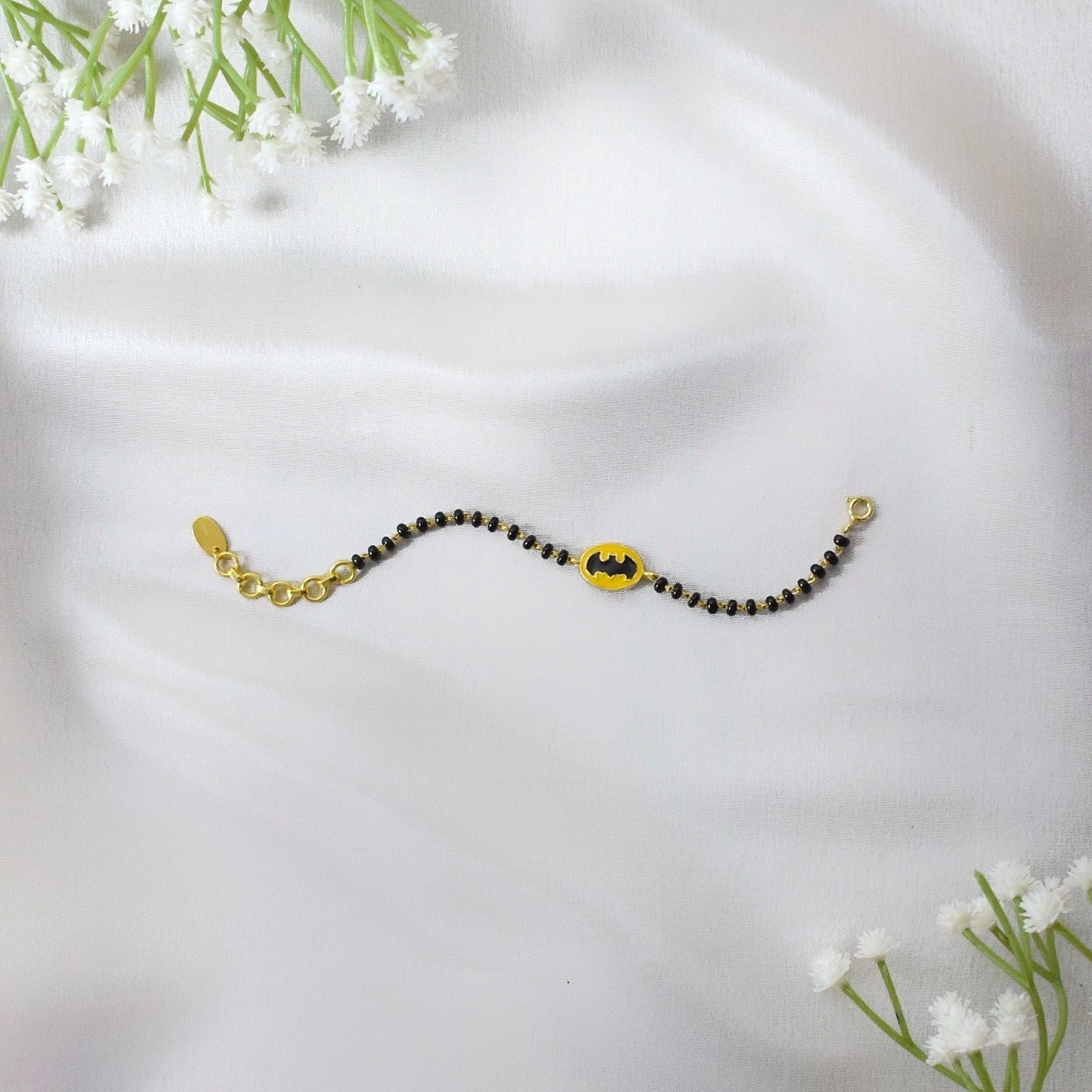 DarkKnight Nazariya – 925 Silver Batman Charm Black Beads Protection Band