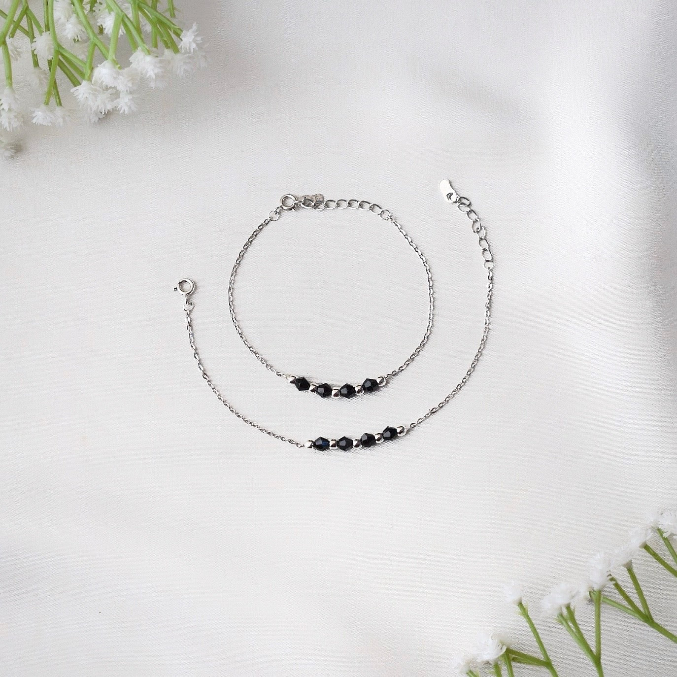 NoorBeads Designer Black Beads Anklet – 925 Silver for Kids