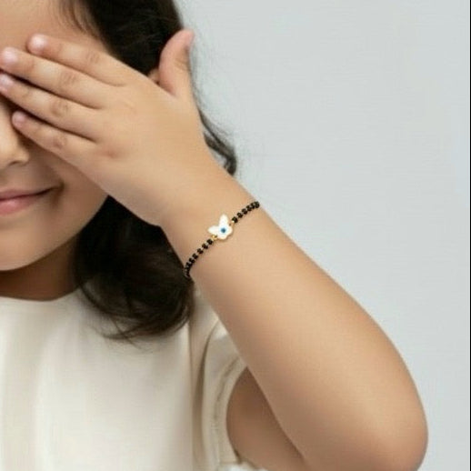 FlyGuard Nazariya – Butterfly & Evil Eye Protection with Black Beads