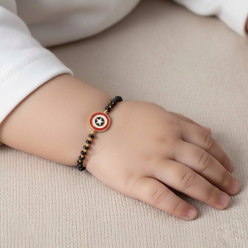 StarShield Nazariya – Silver Captain America Charm with Black Beads