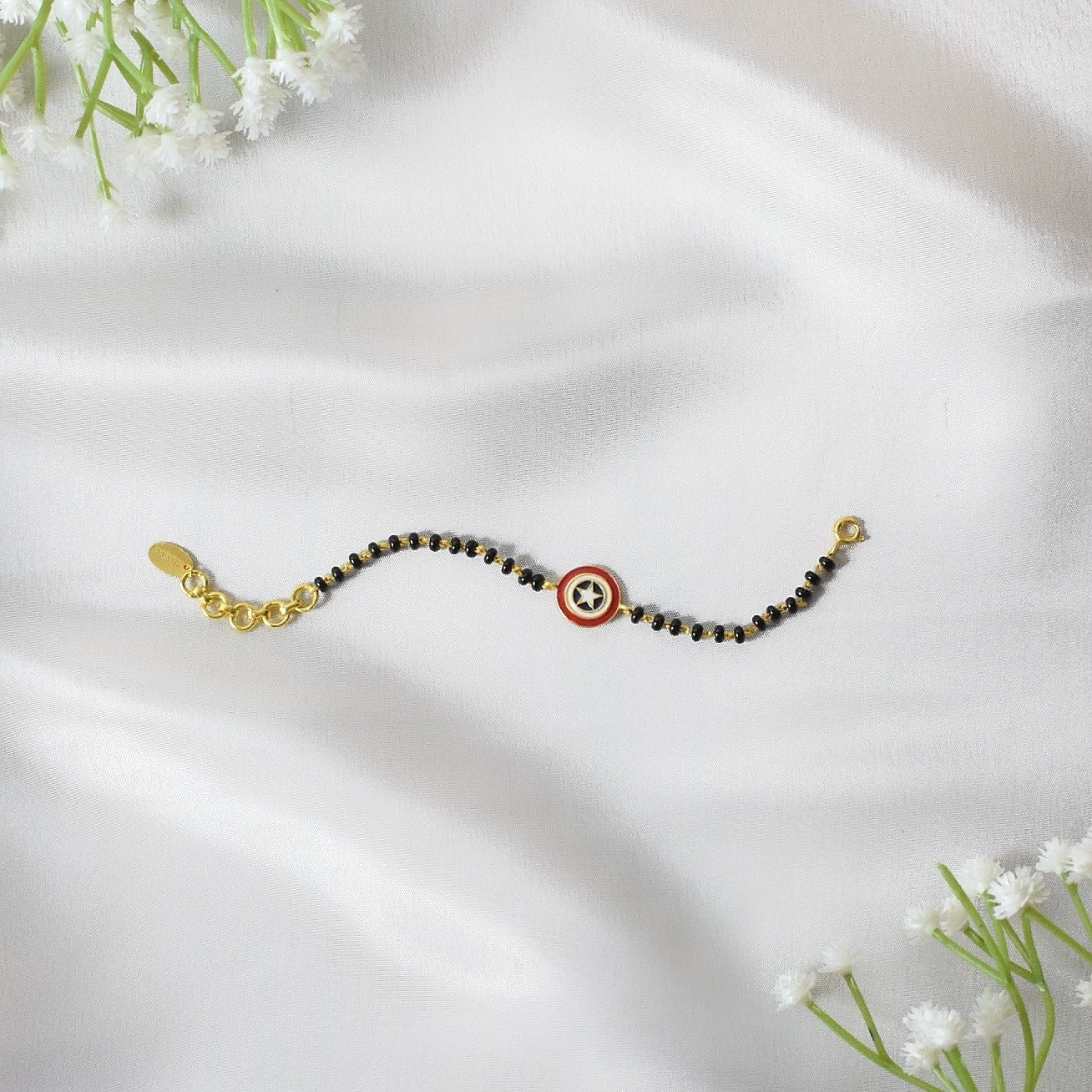 StarShield Nazariya – Silver Captain America Charm with Black Beads