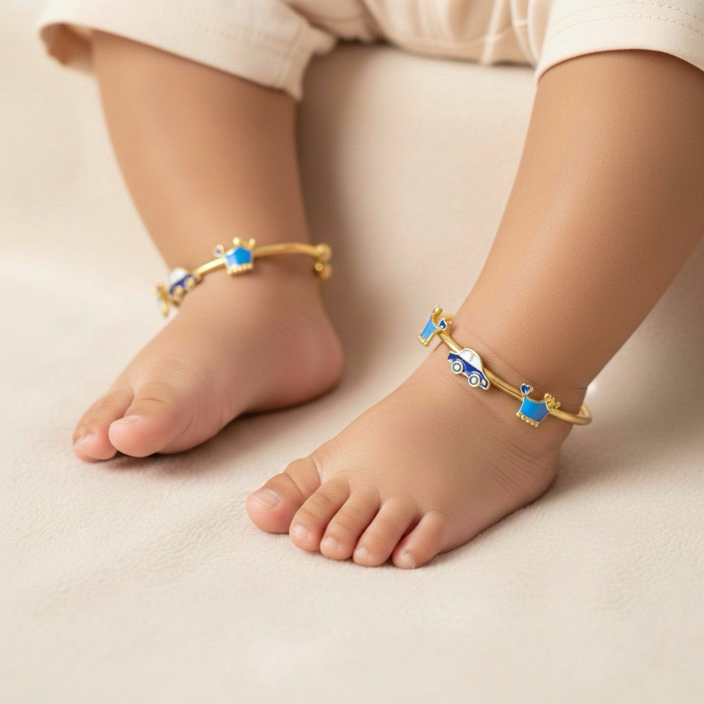 RoyalRide Bangle – 925 Silver Car & Crown Charm Kids Bangle