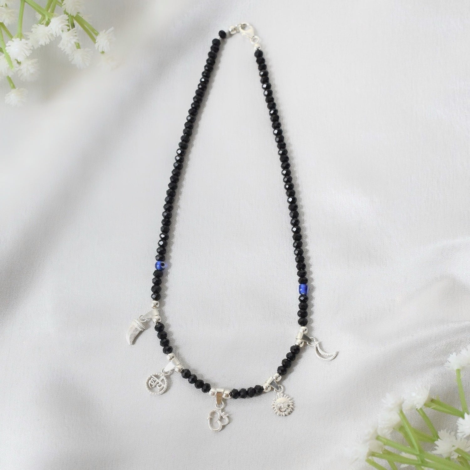 SacredGuard Chain – Silver Chand Suraj Om & Sword Protection Nazariya