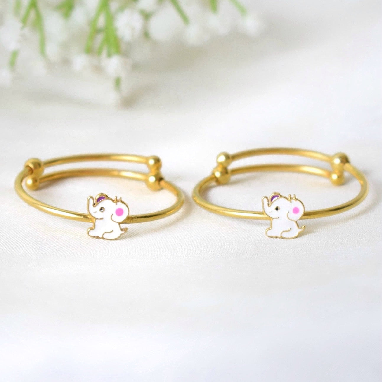 SnowTusks Bangle – 925 Silver White Elephant Charm Adjustable Baby Bangle