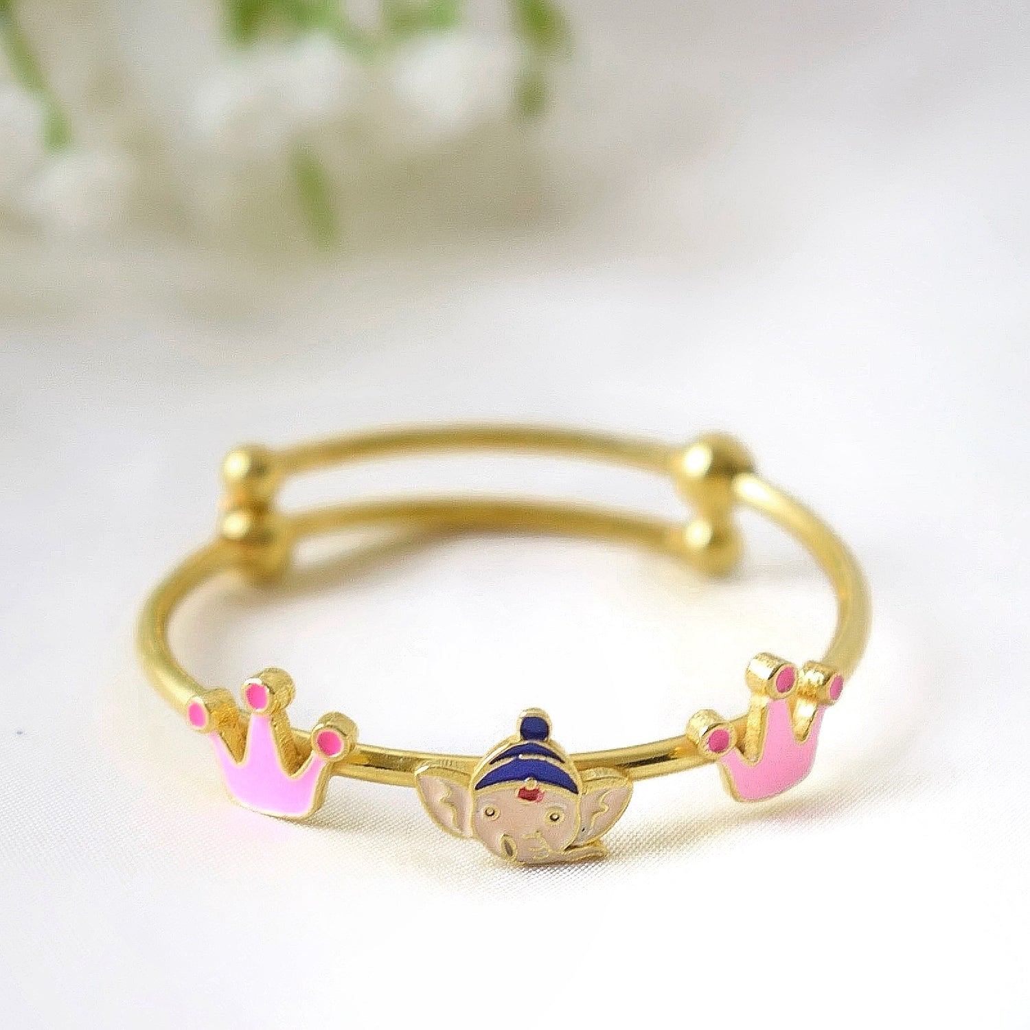 DivineGrace Bangle – 925 Silver Ganesha & Crown Charm Kids Bangle