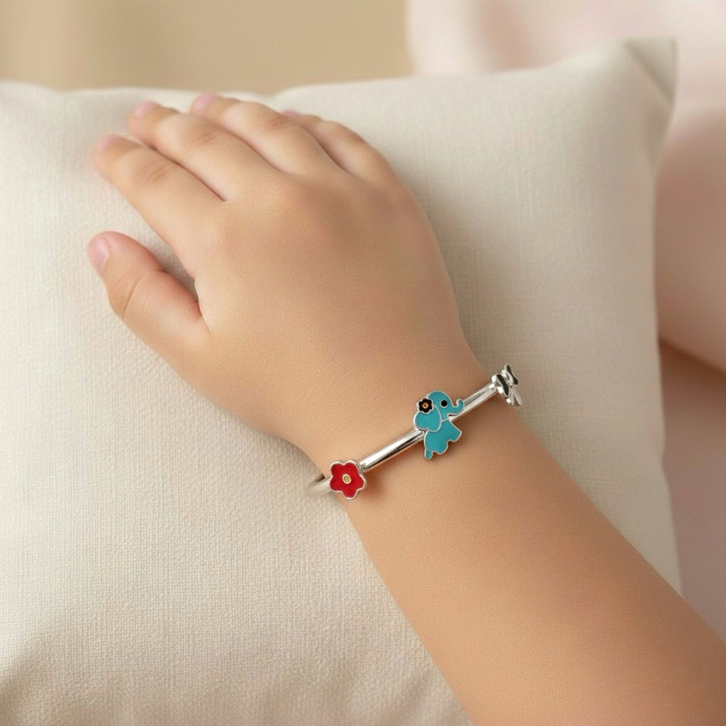 Adorable Elephant & Floral Bangles – Pure 925 Silver (Set of 2)