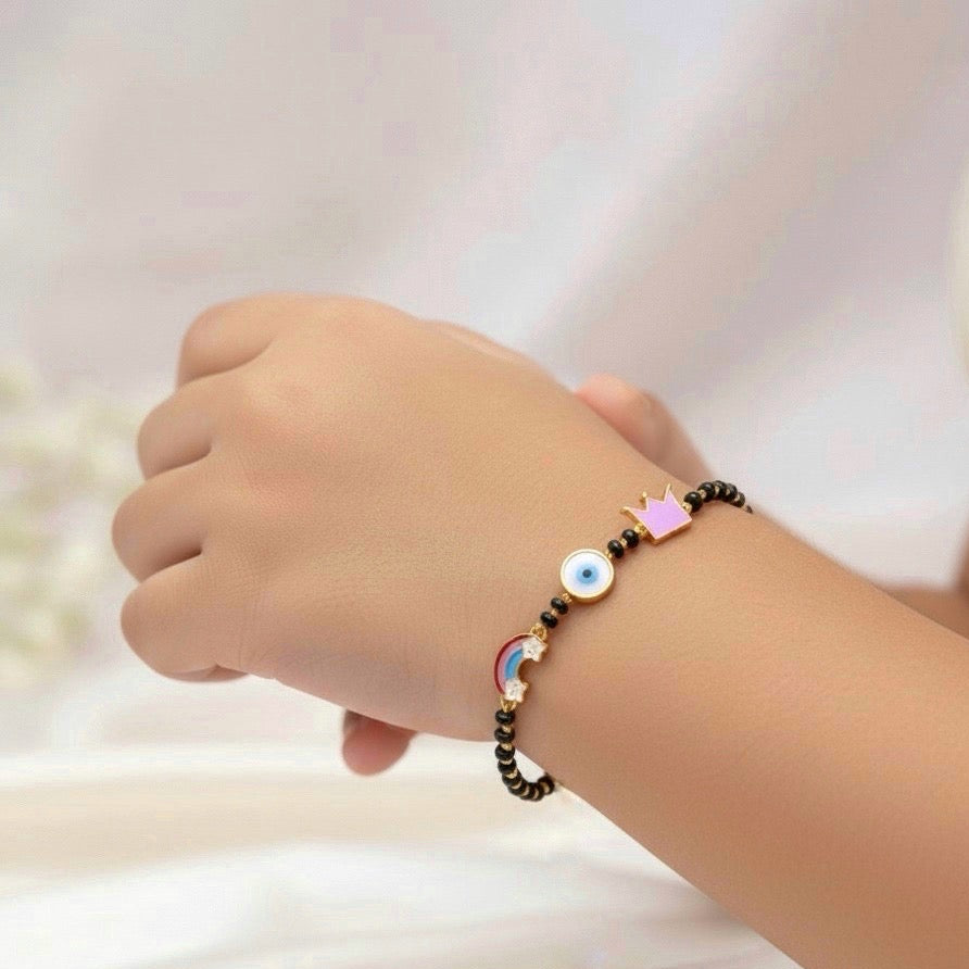 DreamShield Nazariya – Silver Cloud, Crown & Evil Eye with Black Beads