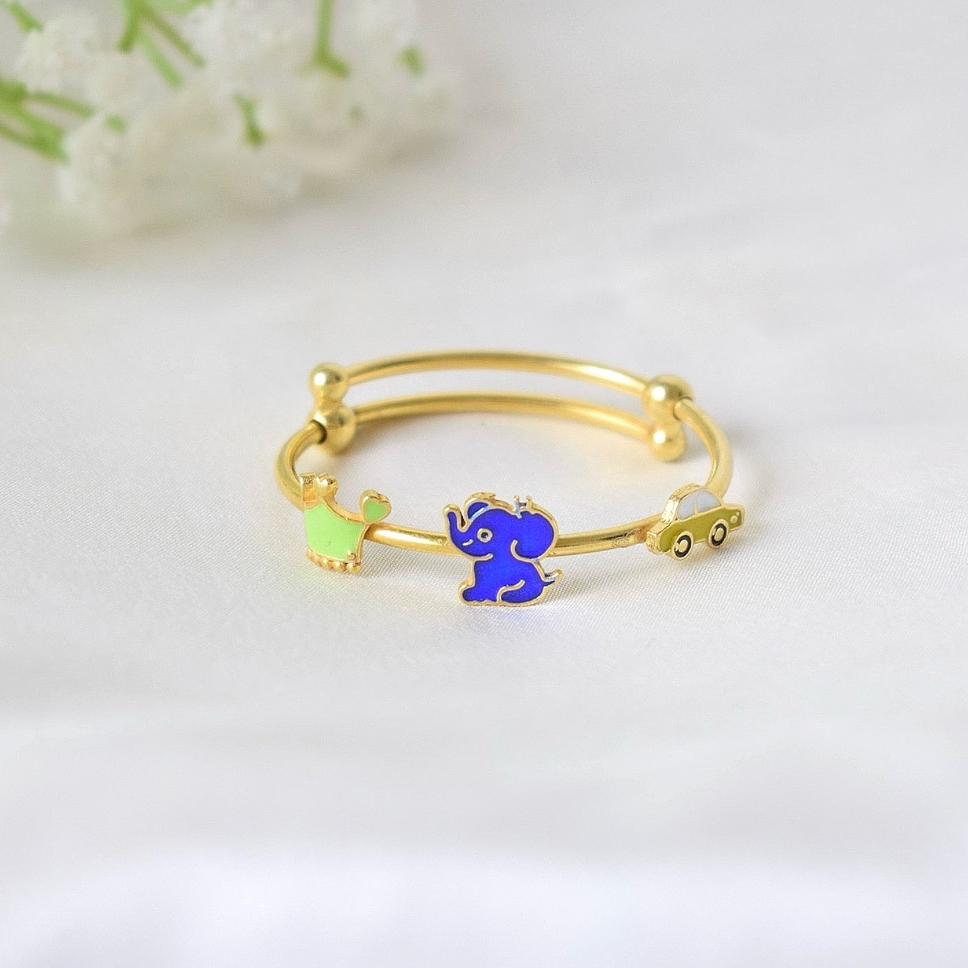 JoyTusks Bangle – 925 Silver Elephant, Crown & Car Charm Kids Bangle