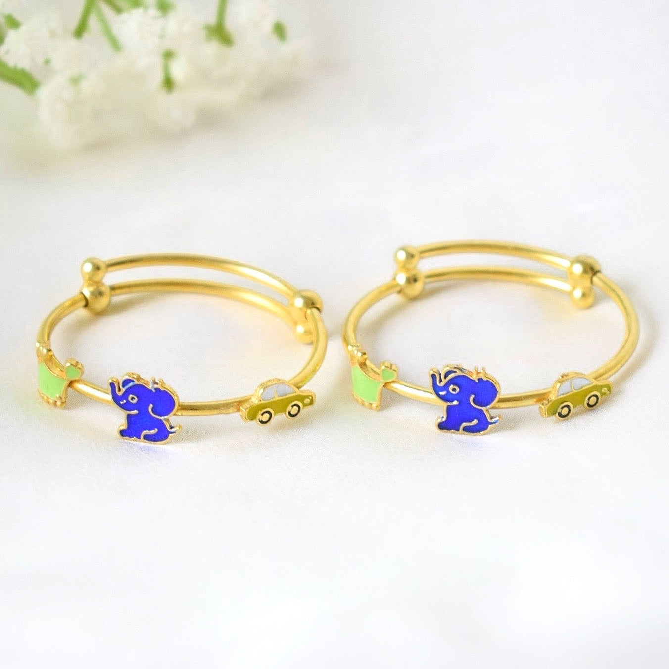 JoyTusks Bangle – 925 Silver Elephant, Crown & Car Charm Kids Bangle