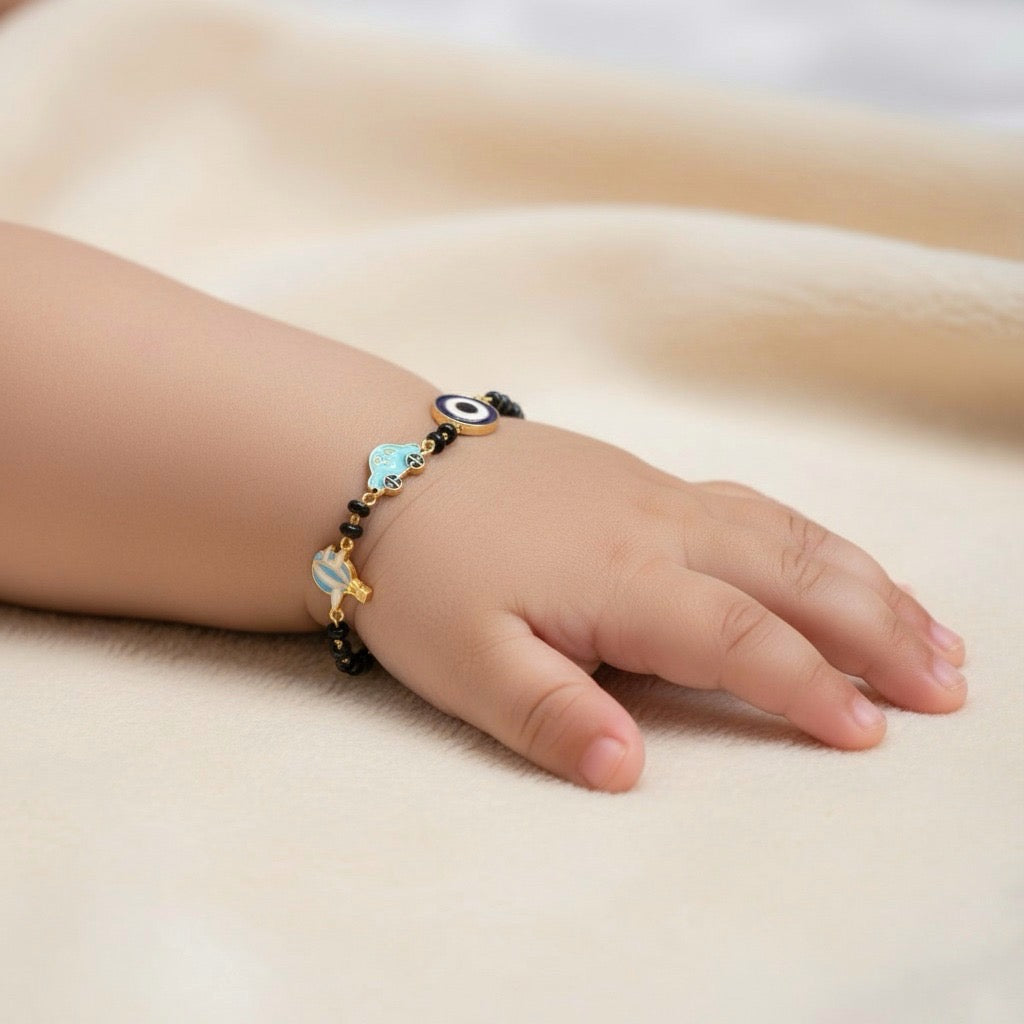 JoyRide Nazariya – Balloon, Car & Evil Eye Black Beads Bracelet for Kids