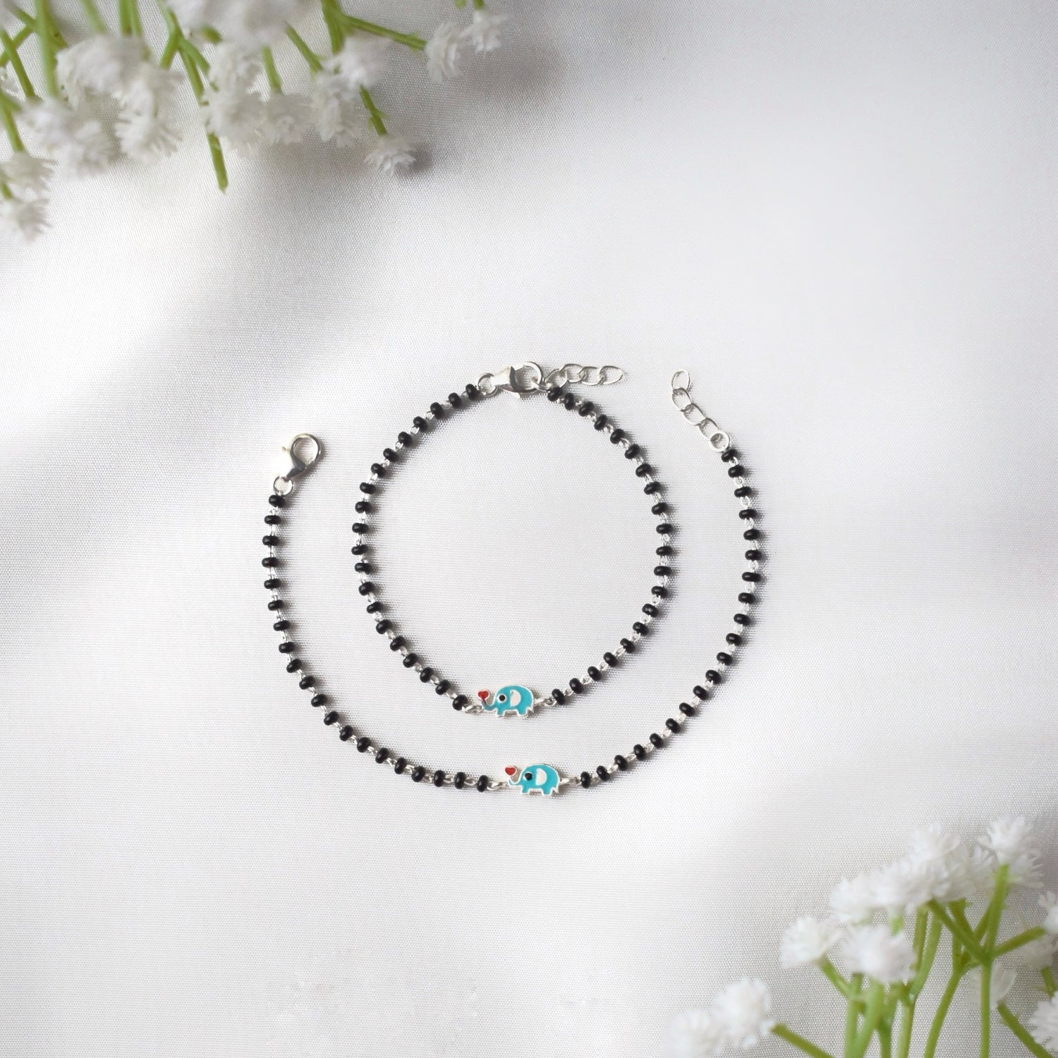 TinyTusks Elephant Anklet Pair – 925 Silver Nazariya for Kids
