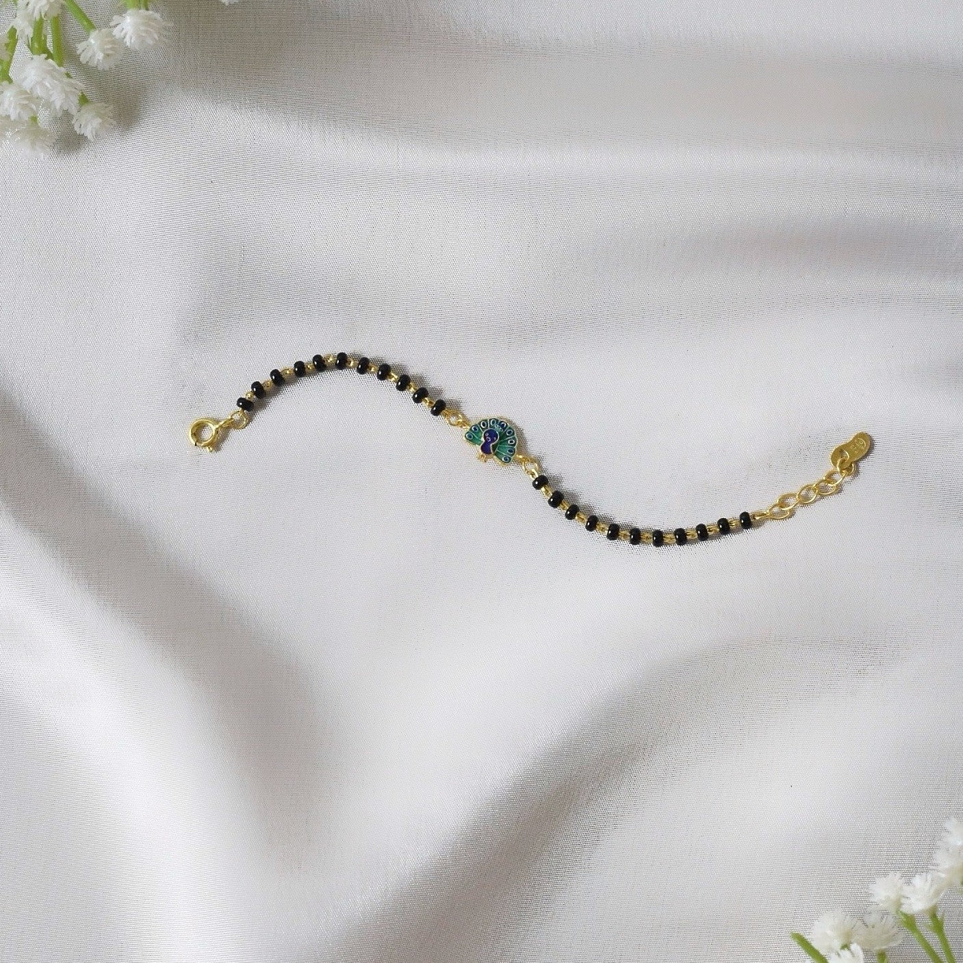 Dancing Peacock Charm Nazariya – Pure 925 Silver Bracelet for Kids