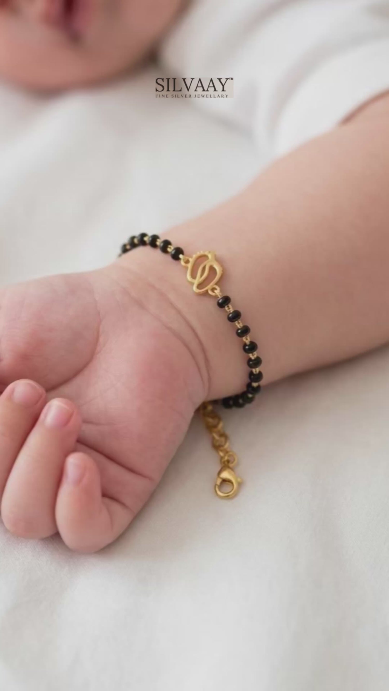 TinySteps Nazariya – 925 Silver Baby Foot Charm with Black Beads