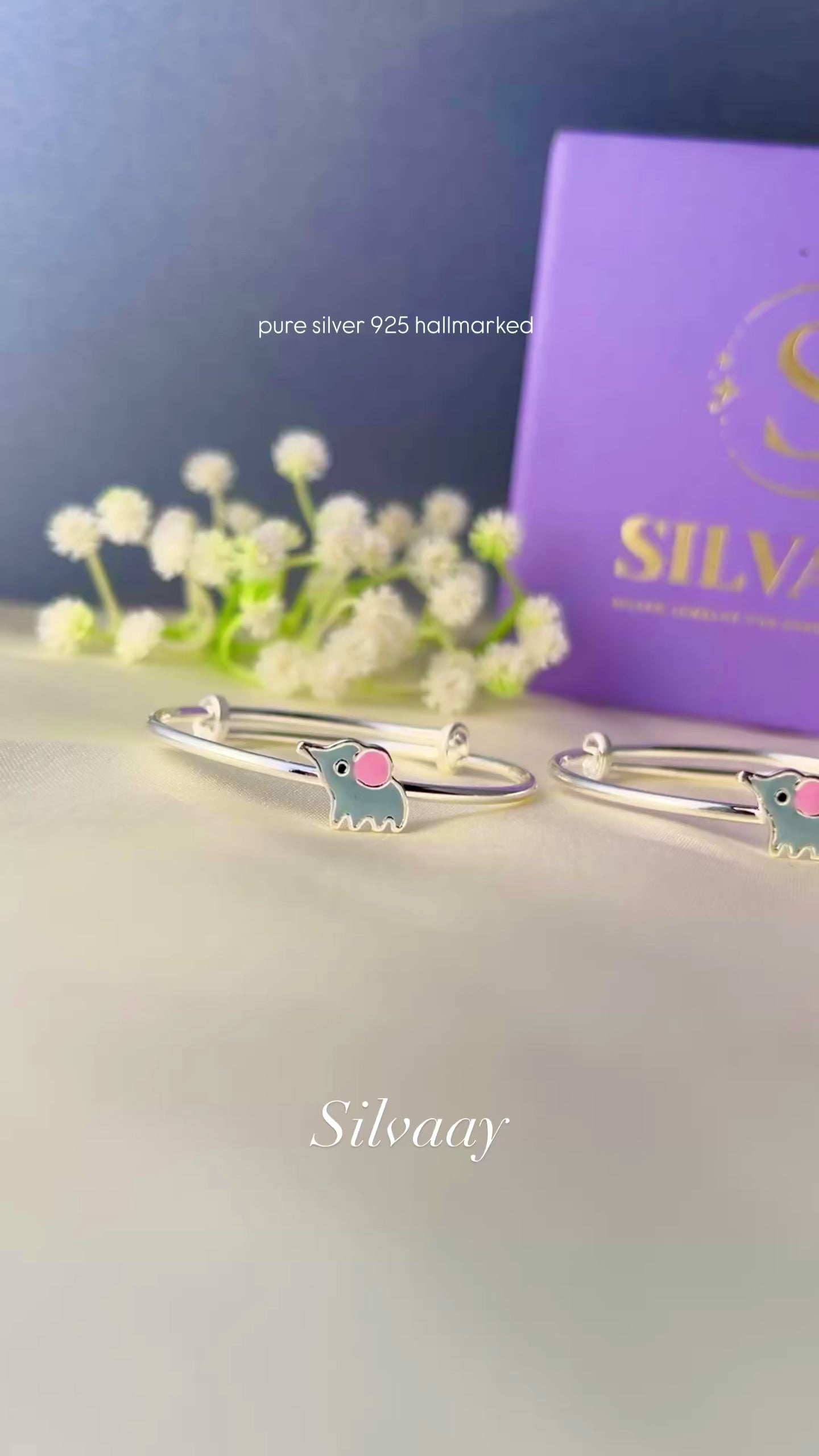 Dumbo Elephant Charm Bangles – Pure 925 Silver with Shining Stones (Set of 2)