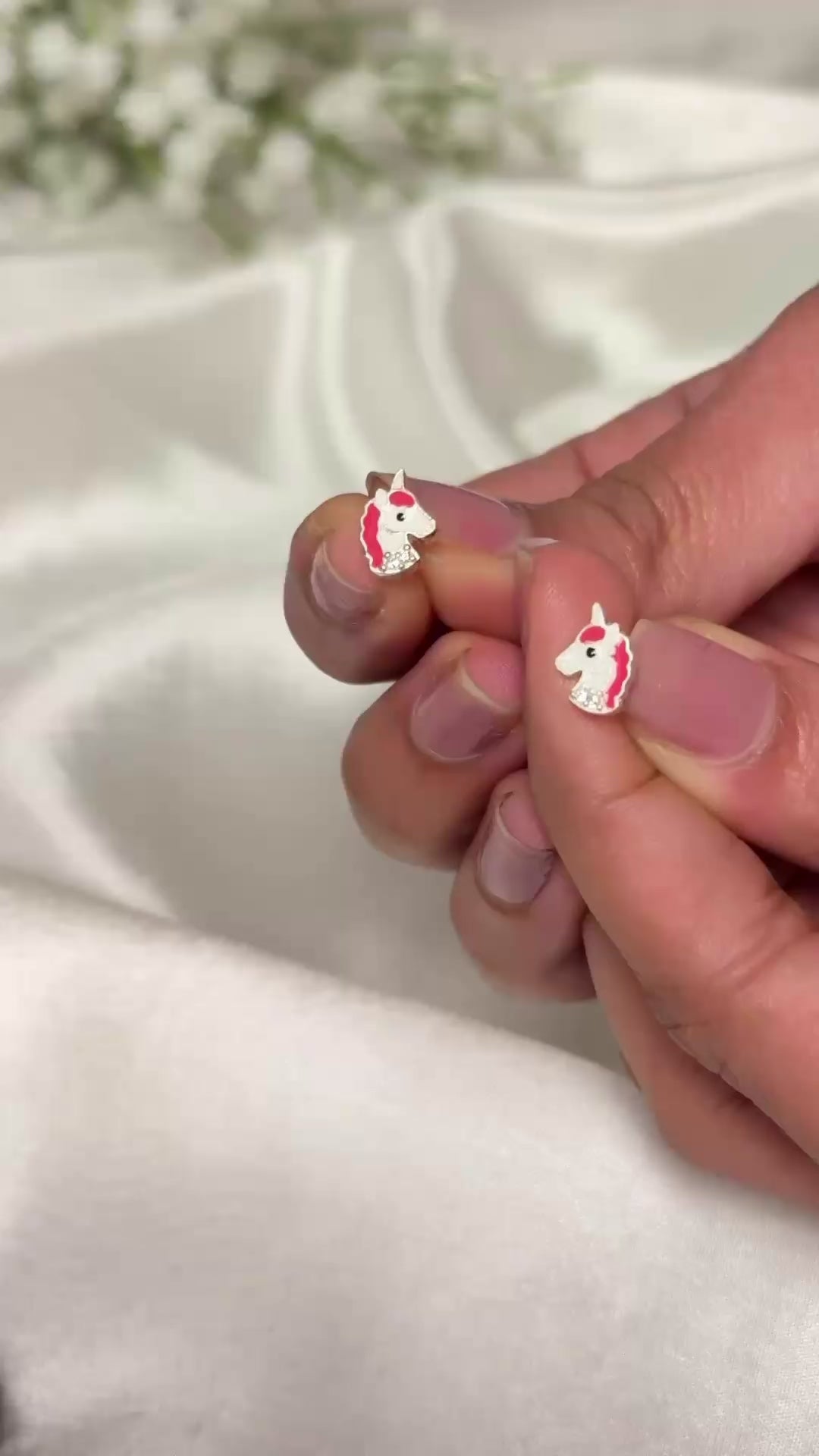 Magical Unicorn Silver Earrings for Kids