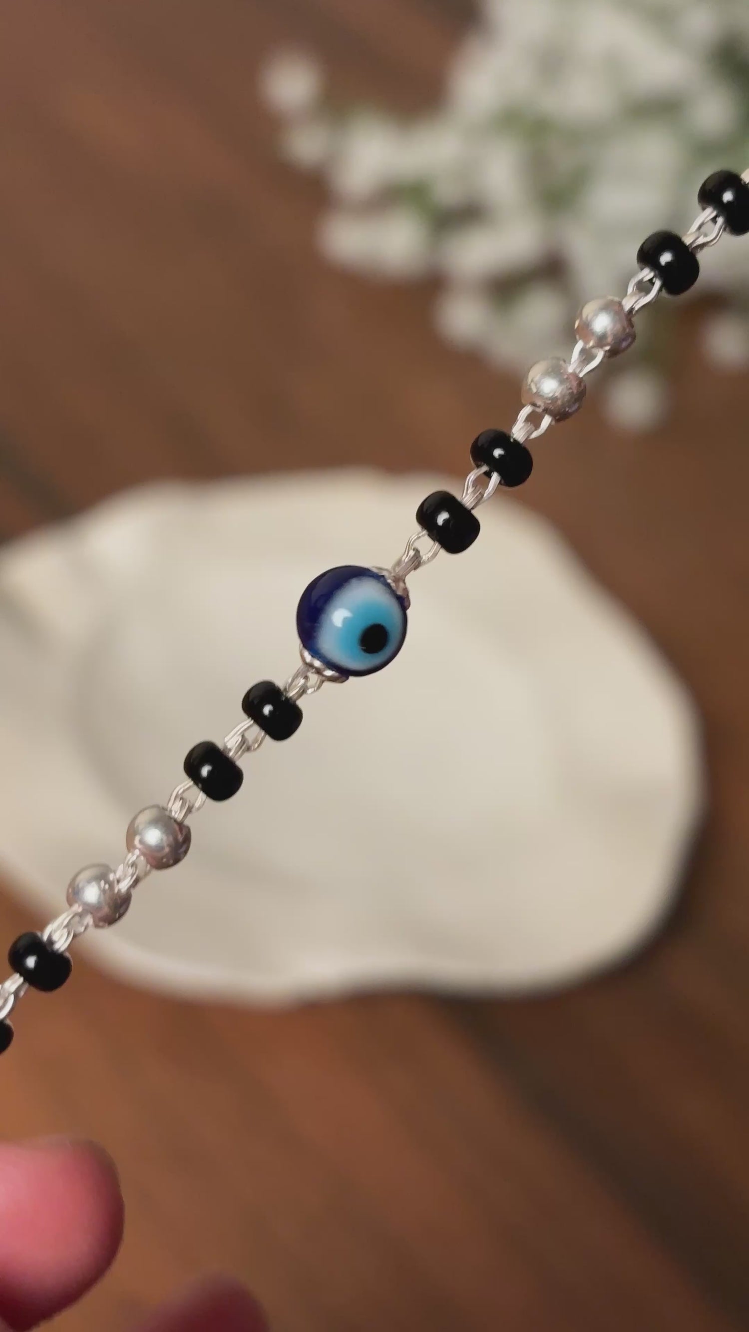 BlueGuardian Nazariya – 925 Silver Evil Eye Bead with Silver Balls & Black Beads