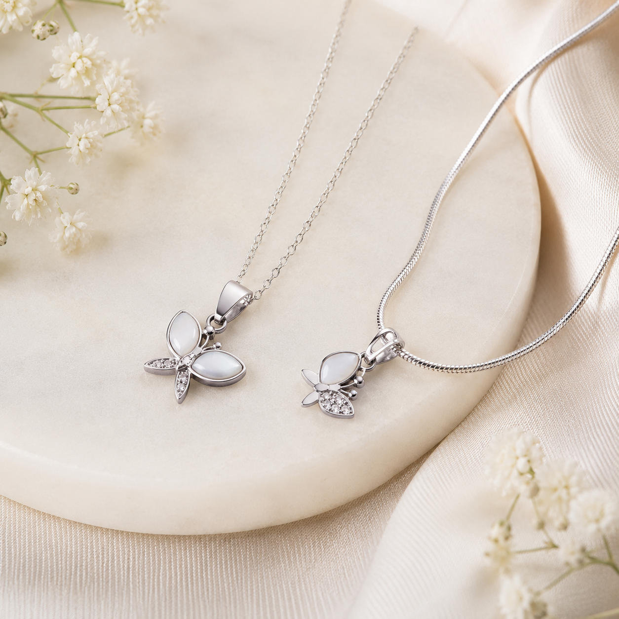 PairedWings Duo – 925 Silver Butterfly Chain Pendant Set for Mother & Child