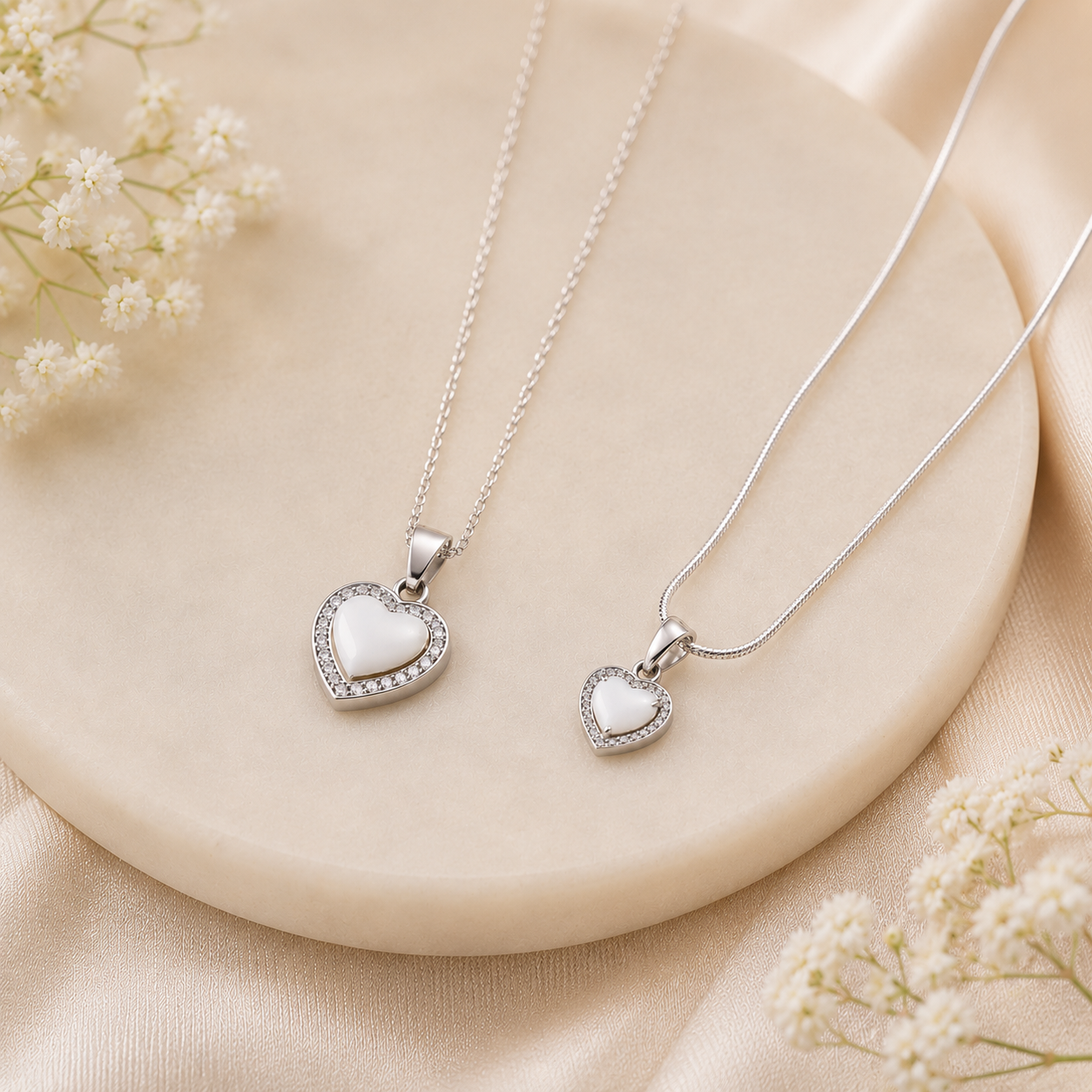 ForeverHeart Duo – 925 Silver Heart Chain Pendant Set for Mother & Child